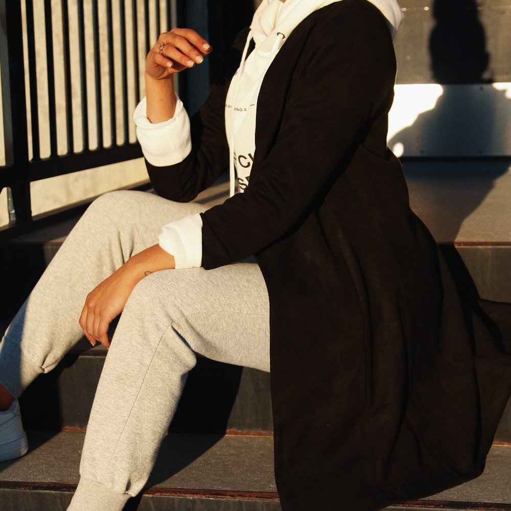 'CEO' Suede Black Longline Blazer Jacket